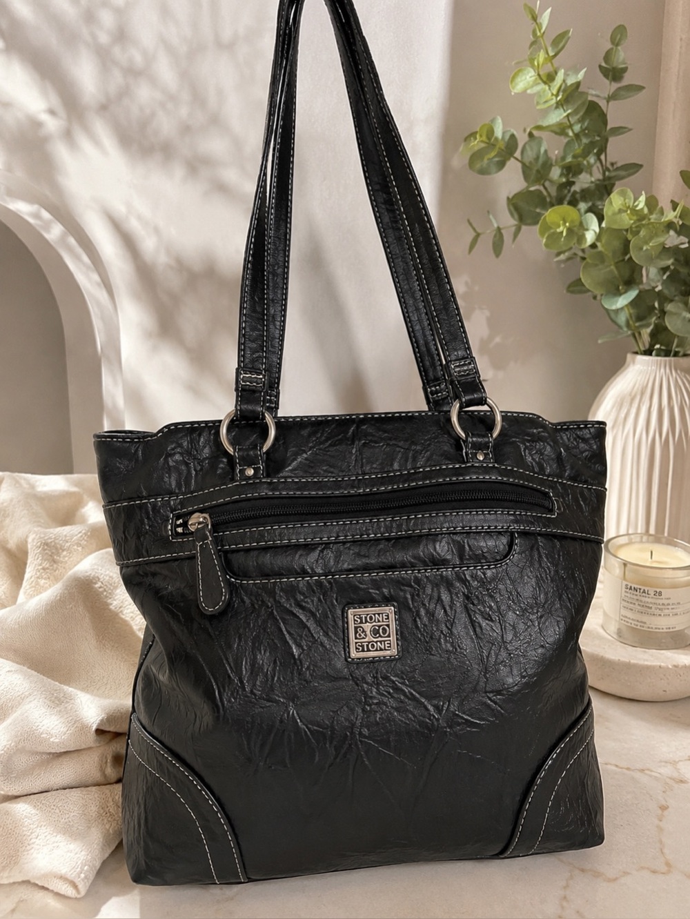 Stone & Co Black Tote Bag • Multi Compartment Everyday Purse